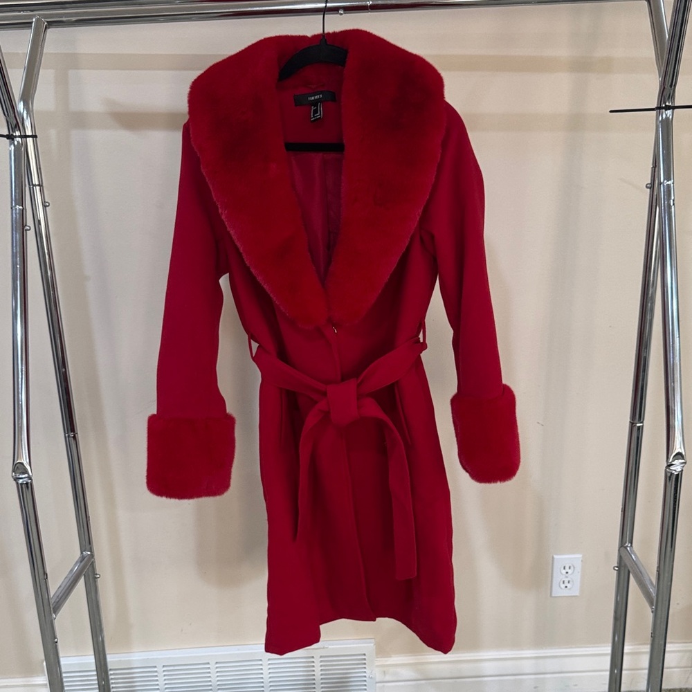 Forever 21 Rez Faux-Fur Medium Trim Belted Coat